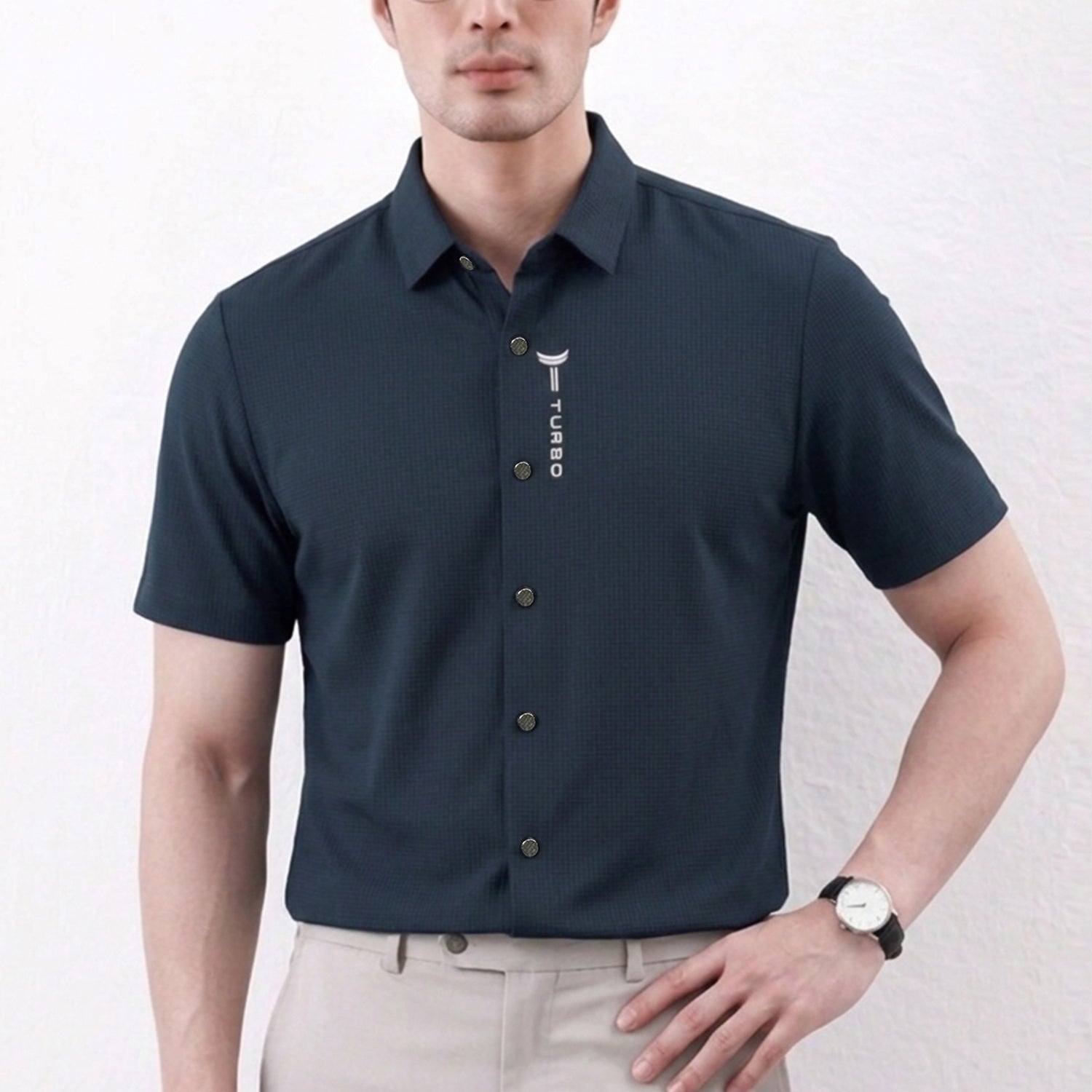 Turbo Waffle Motif Elegant Casual Shirt*