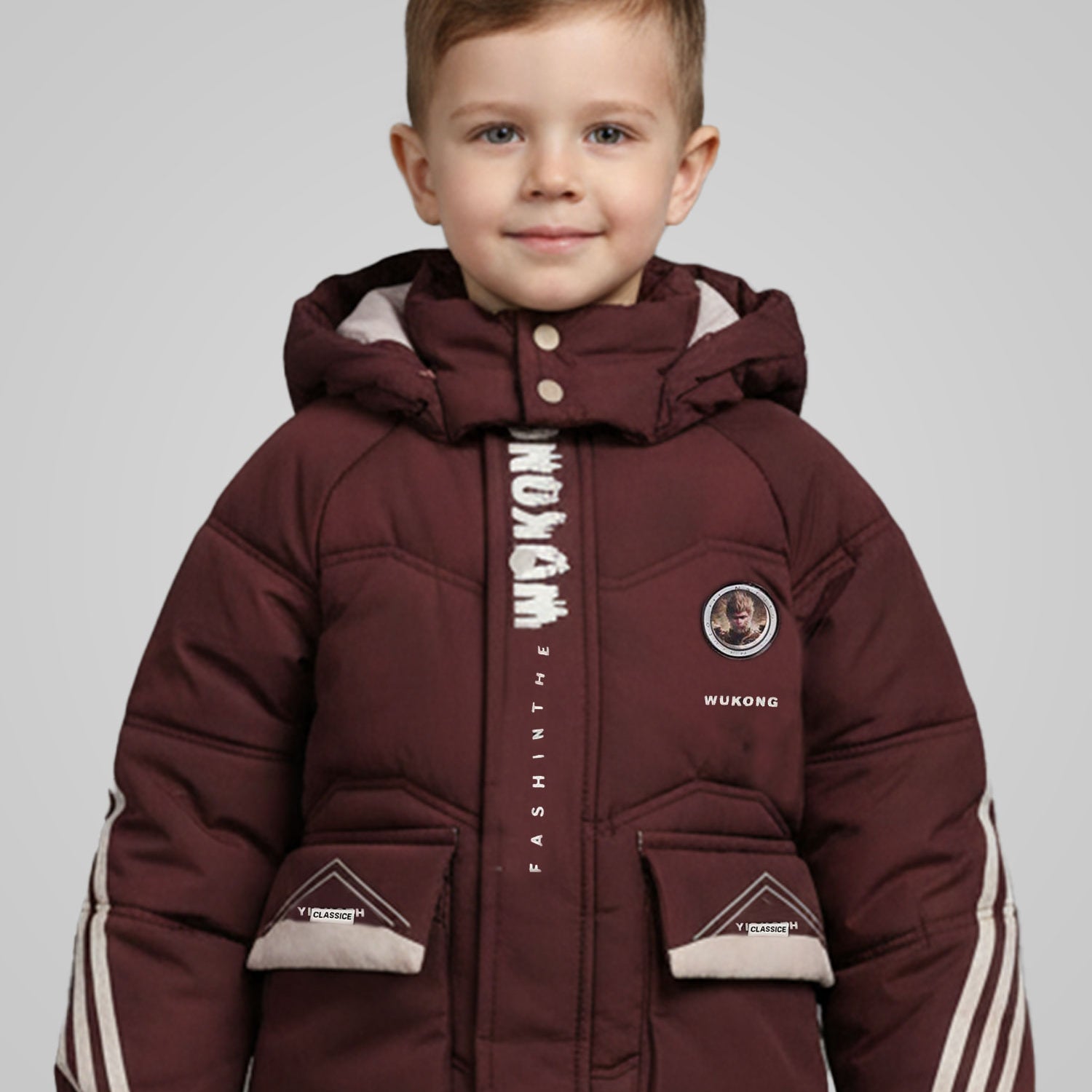 Button Placket Hooded Boys Kids Puffer Jacket