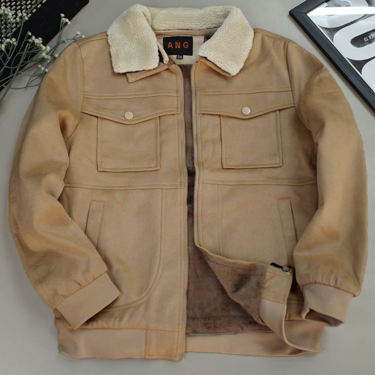 Wind proof Long Sleeve Imported Men's Suede Jacket