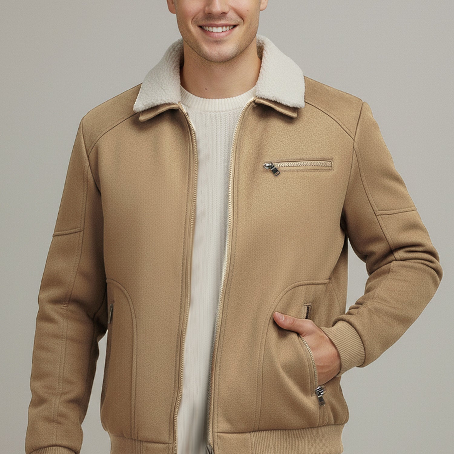Trimmed Collar Imported Men's Suede Jacket