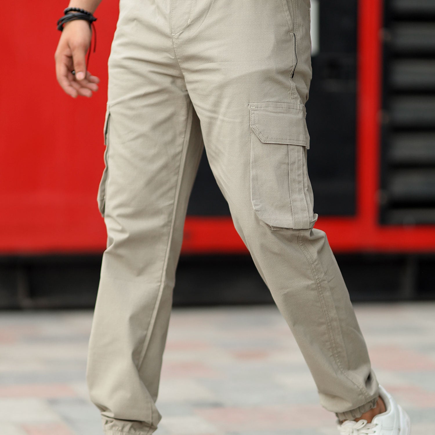 Turbo DrawString Pockets Cotton Cargo Trouser In Dark Skin