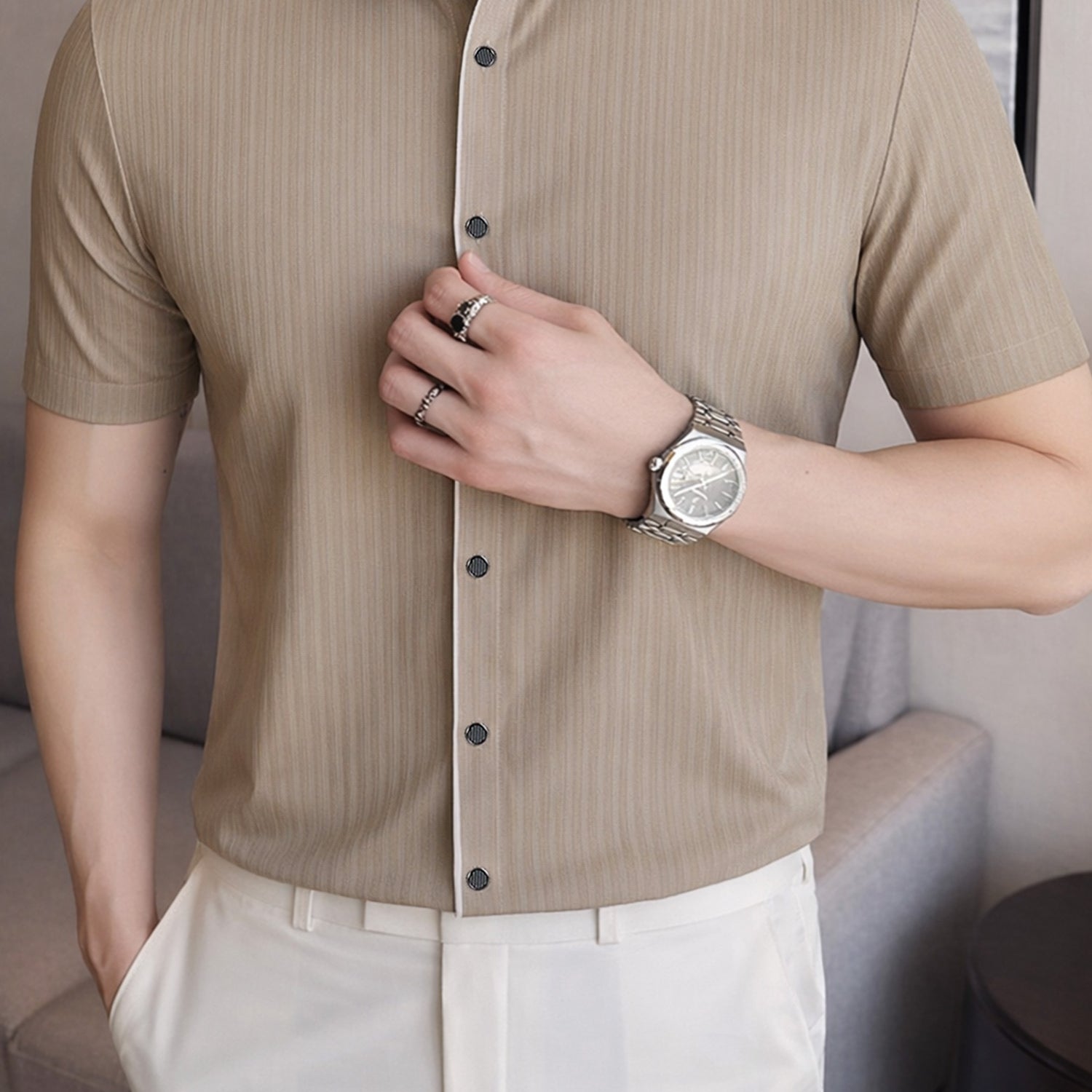 Men's Various Textured Silk Casual Shirt