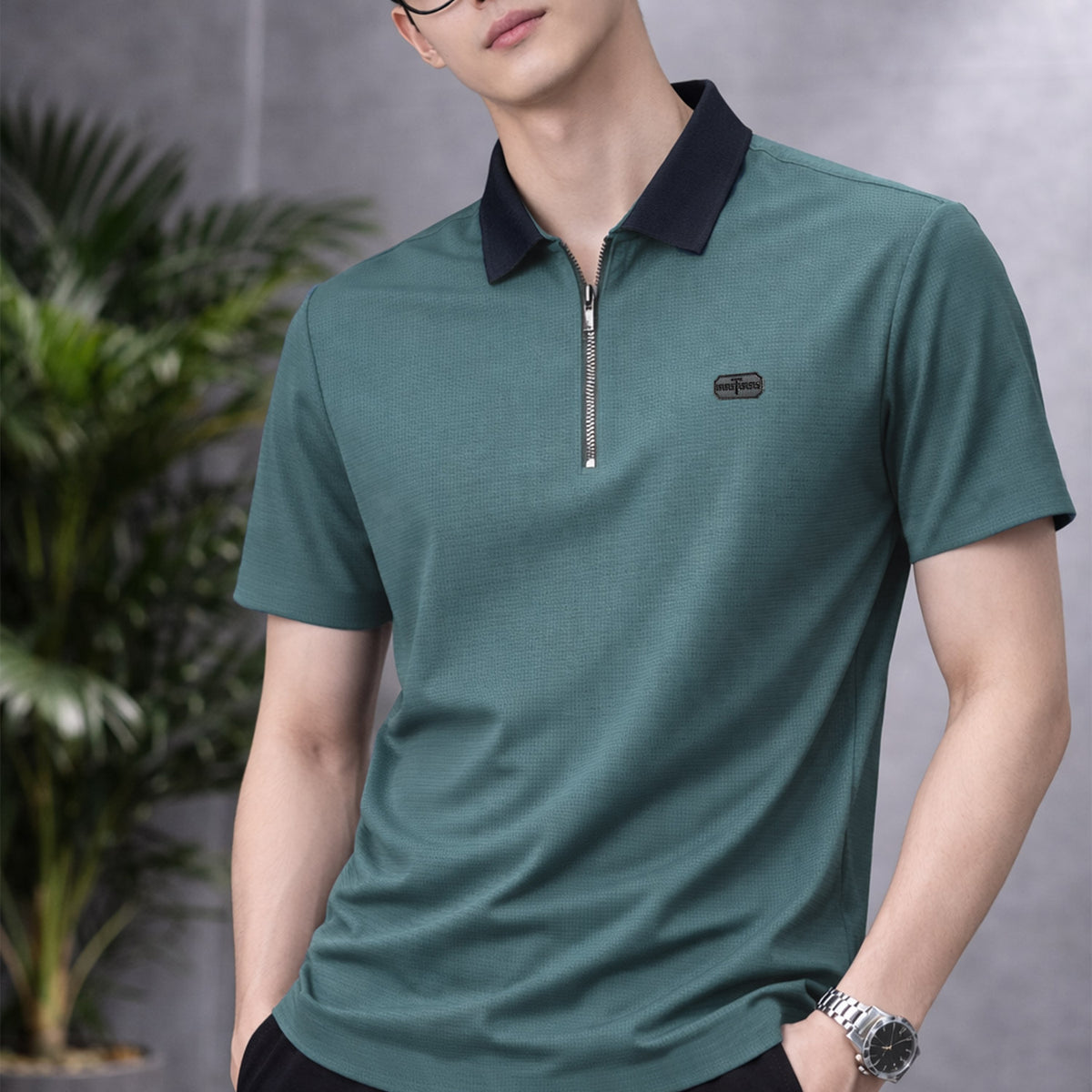 Turbo Quarter Zipper Design Polo Men's T-Shirt