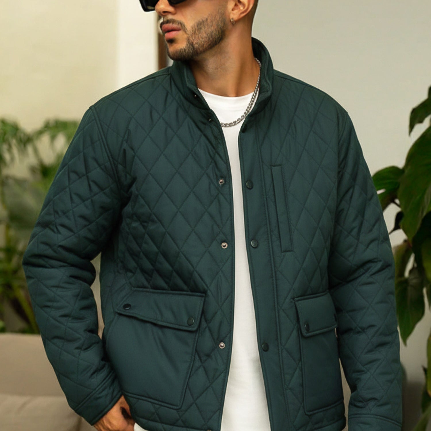 Turbo Placket Pockets Quilted Puffer Jacket
