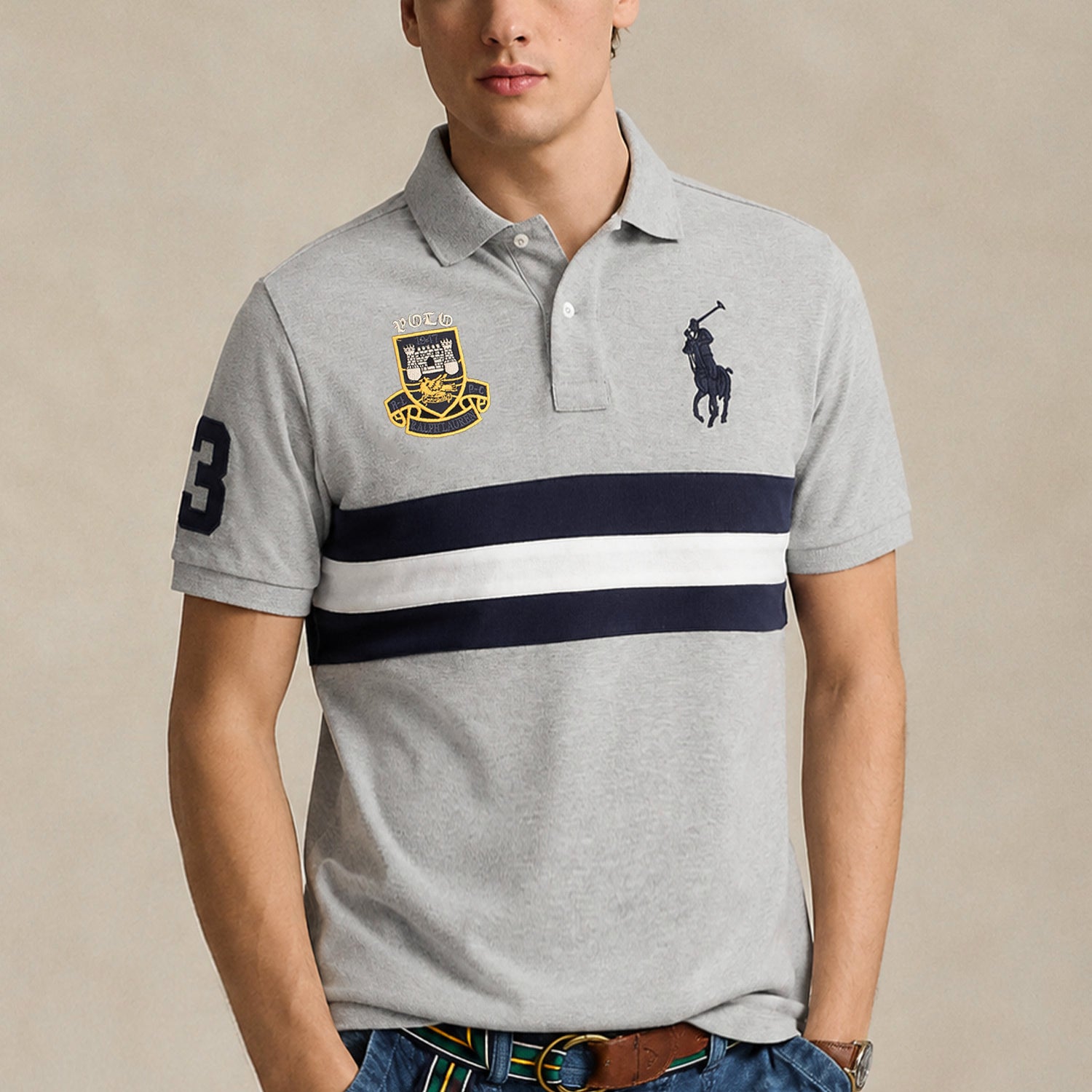 Plo Rph Lren Custom Slim Fit Crest Mesh Men's Shirt