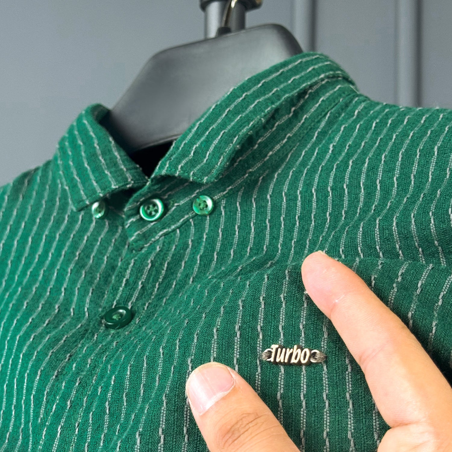 Turbo Lining Check Creation Long Sleeve Cotton Casual Shirt