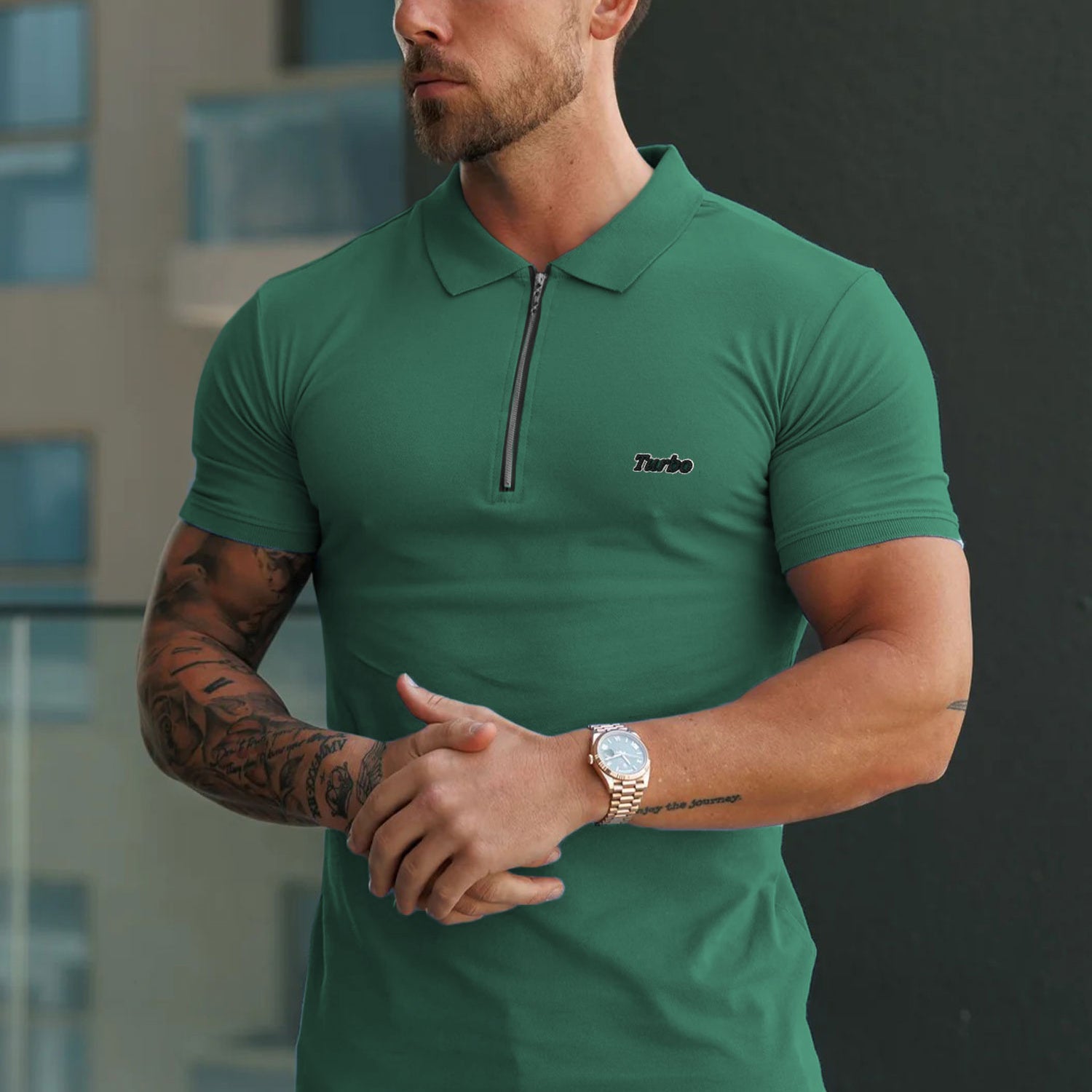 Turbo Signature Script Zip-Placket Men's Polo Shirt