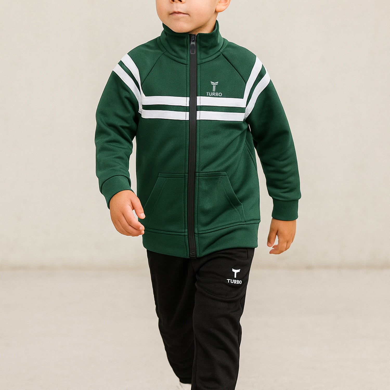 Turbo Edge Slim Fit Full-Zip Unisex Younger Kids Tracksuit In Green