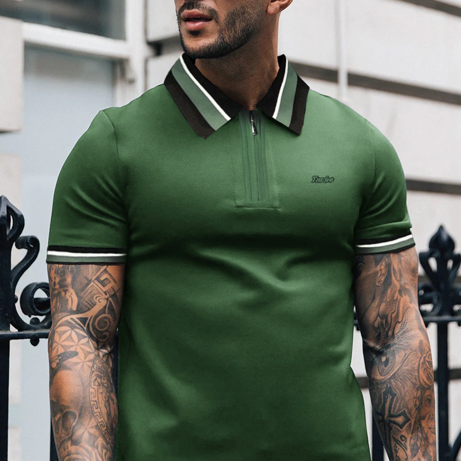 Turbo Contrast Tone Zip Collar Men's Polo Shirt