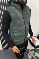 All Over Logo Detachable Hooded Imported Men's Gilet