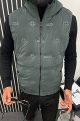 All Over Logo Detachable Hooded Imported Men's Gilet