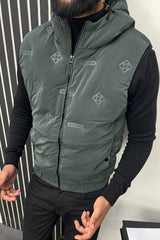 All Over Logo Detachable Hooded Imported Men's Gilet