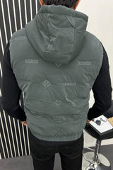 All Over Logo Detachable Hooded Imported Men's Gilet