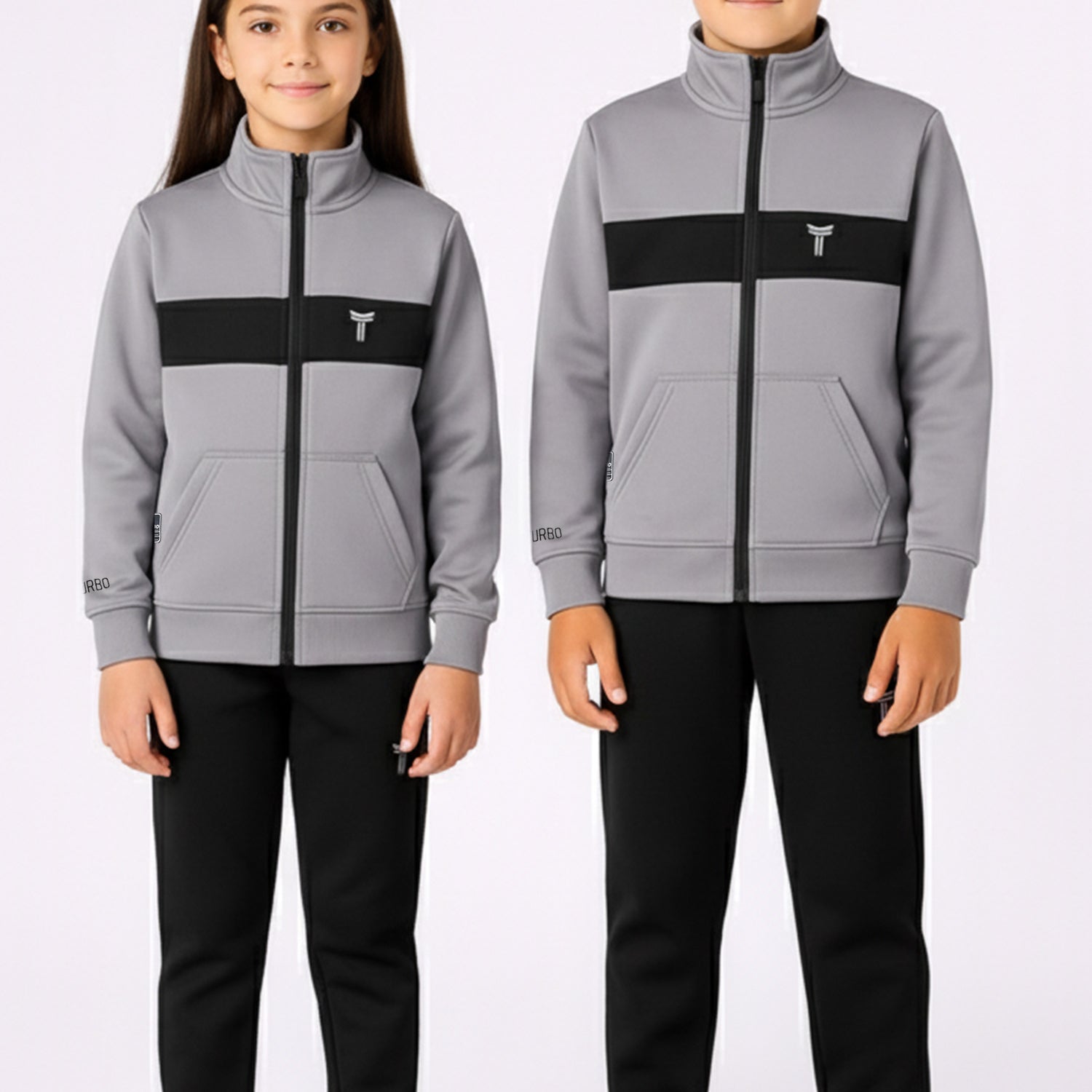 Turbo TrainFit Panel Unisex Younger Kids Tracksuit In Light Grey