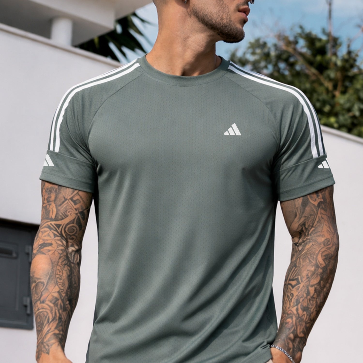 Adds Shoulders 3 Stripe Style Imp Dry-Fit Tee