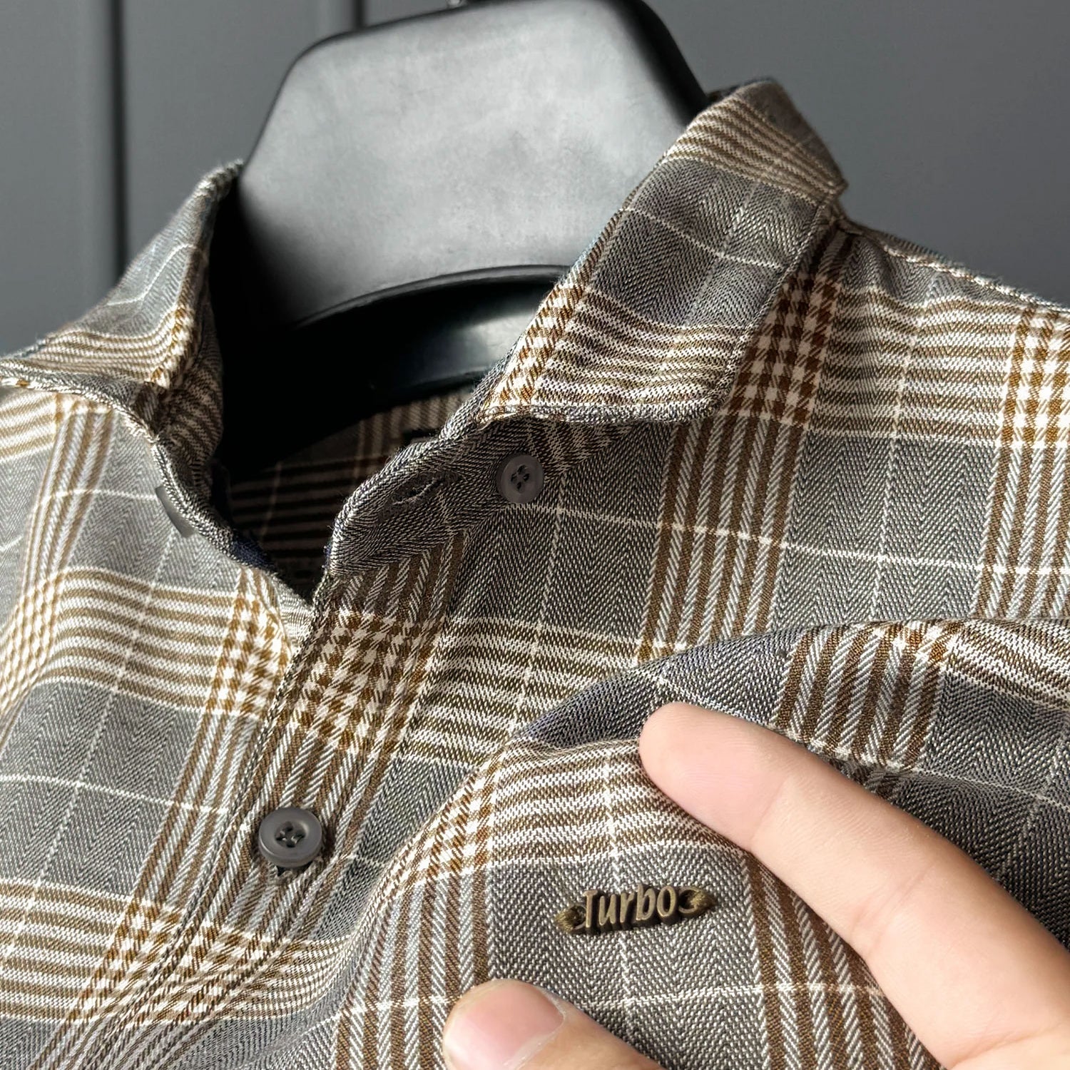 Turbo Plaid Pattern Creation Long Sleeve Cotton Casual Shirt