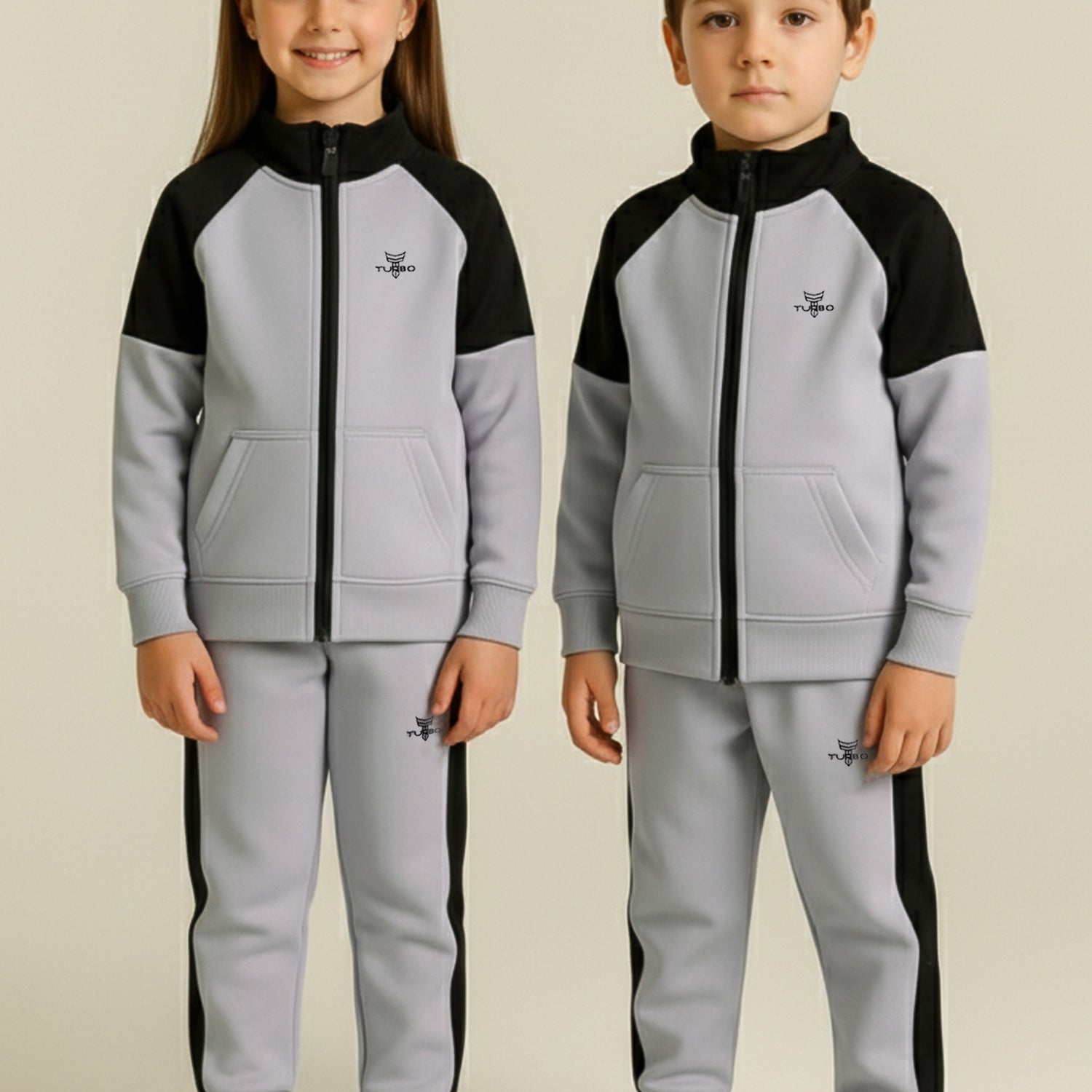 Turbo Raglan Sleeves Panel Full-Zip Unisex Younger Kids Tracksuit In Slate Grey