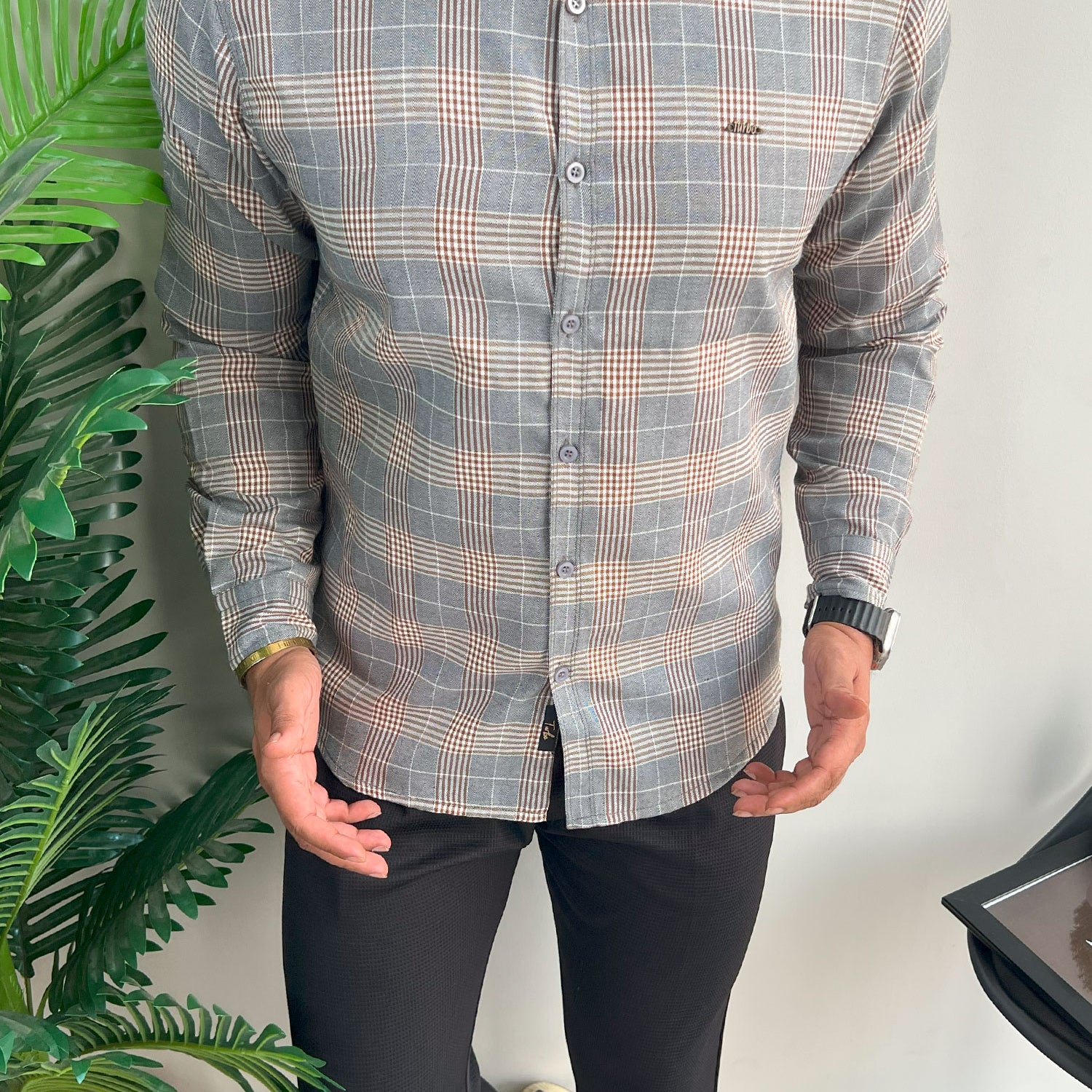 Turbo Plaid Pattern Creation Long Sleeve Cotton Casual Shirt