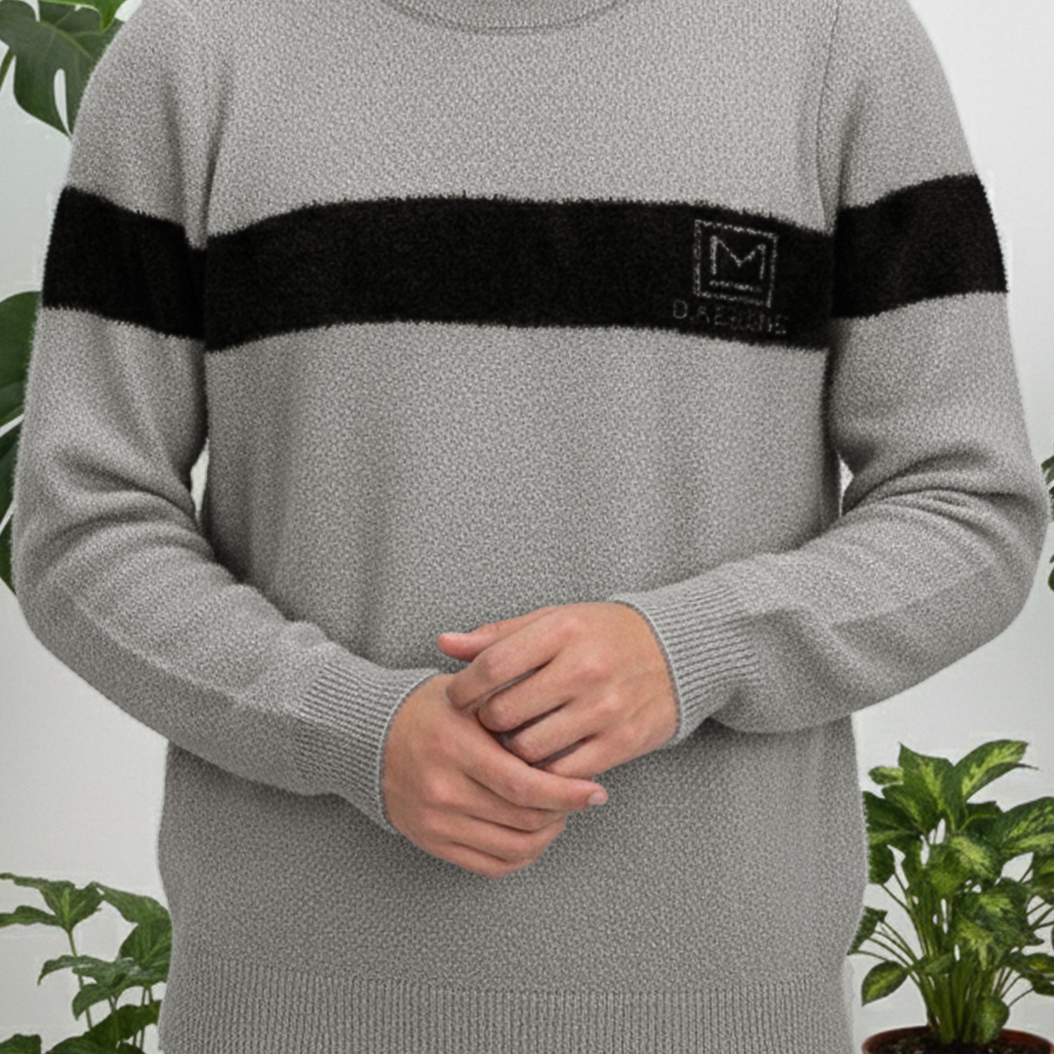 Pullover Imported Round Neck Men's Sweater In Stone Grey