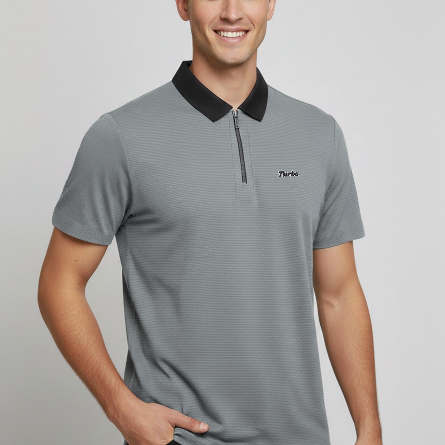 Turbo Fashion Transmission Zip Collar Men's Polo Shirt
