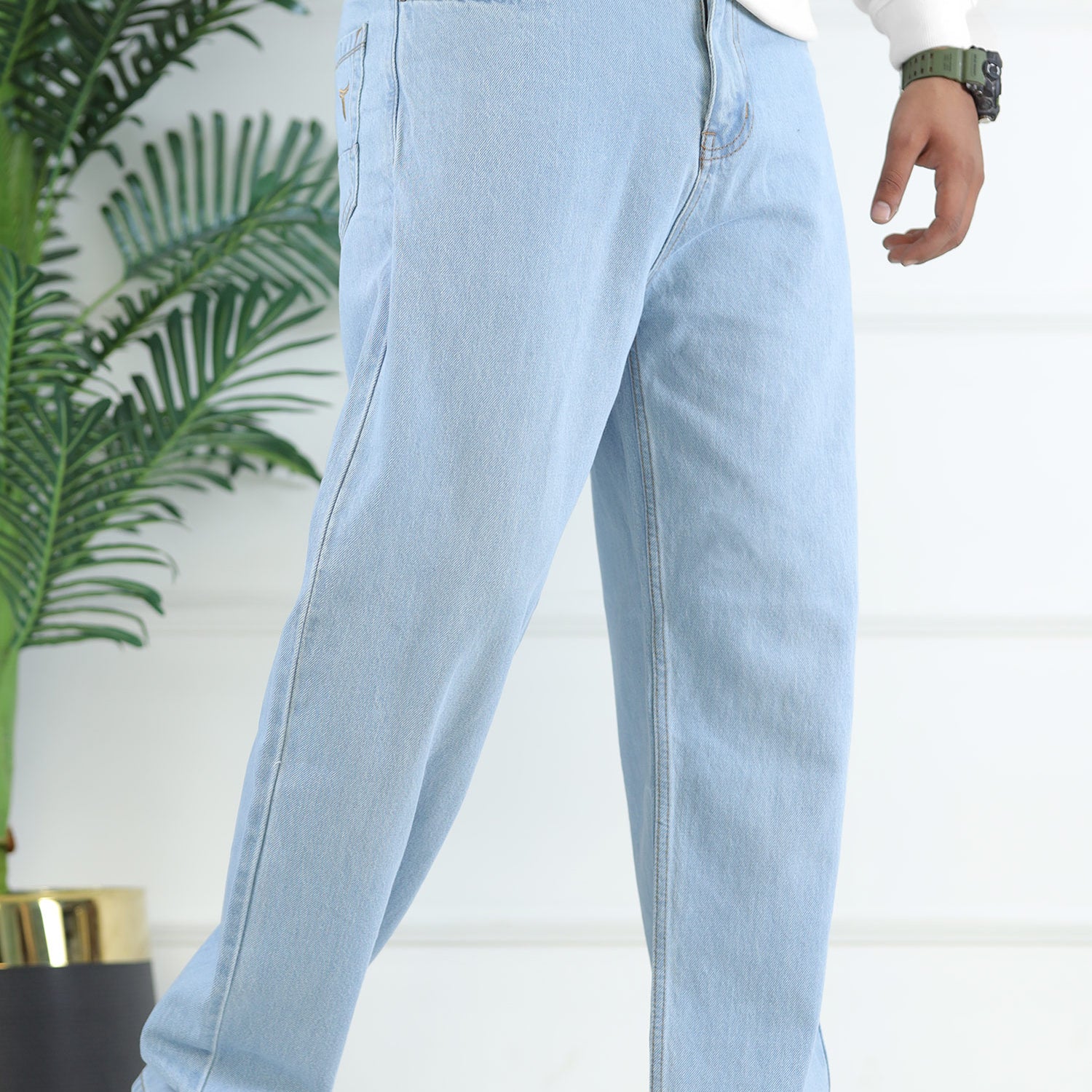 Turbo Men's Light Faded Baggy Jeans In Ice Blue