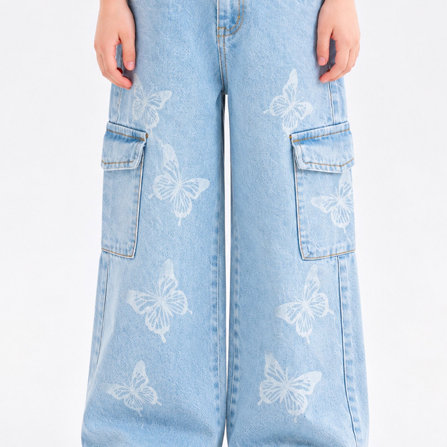 Turbo Butterfly Pattern Wide-Leg Jeans For Girls