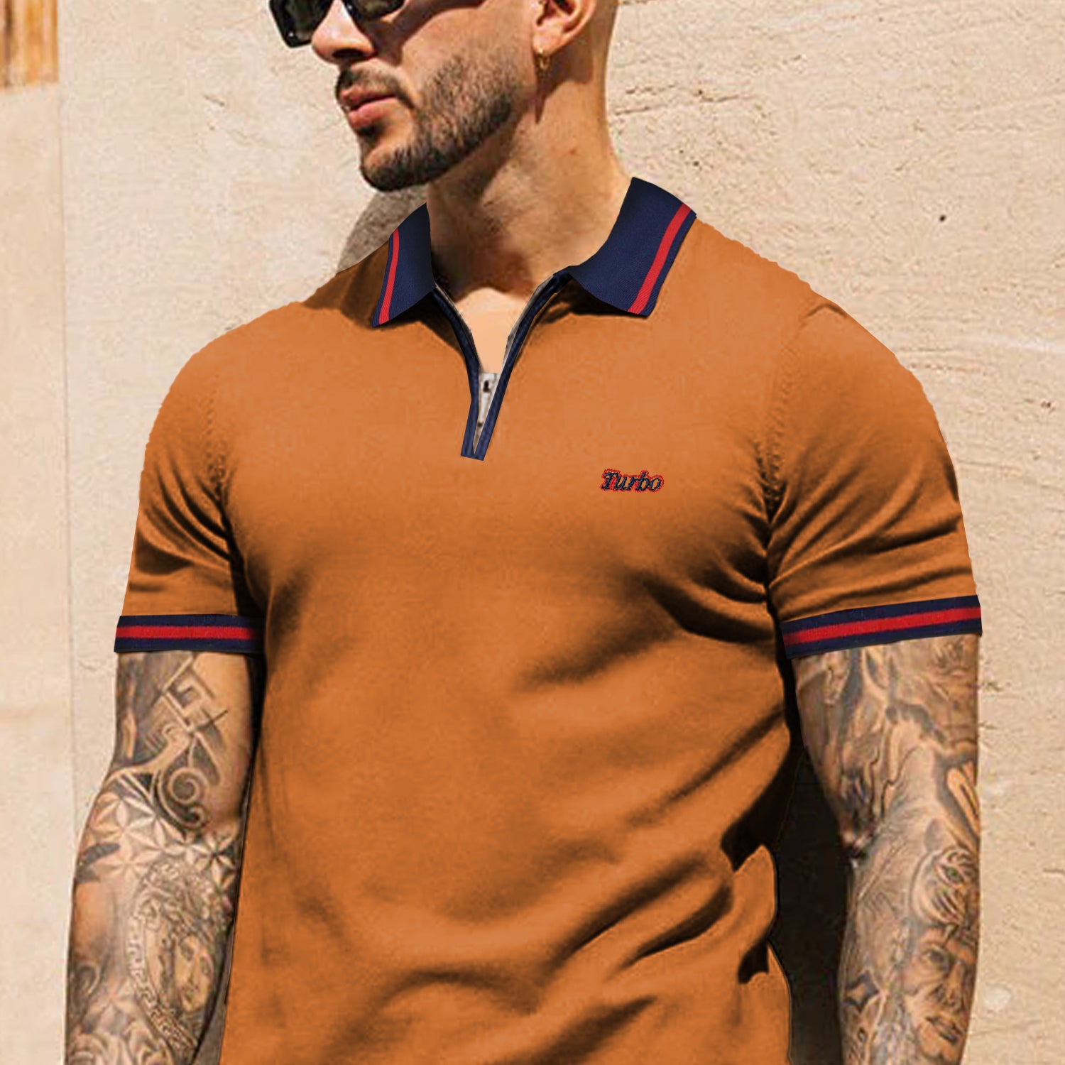 Turbo Record Zip Collar-Block Men's Polo Shirt