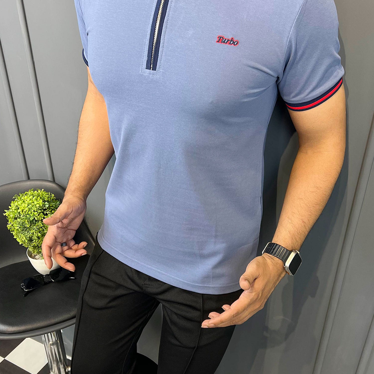 Turbo Record Zip Collar-Block Men's Polo Shirt