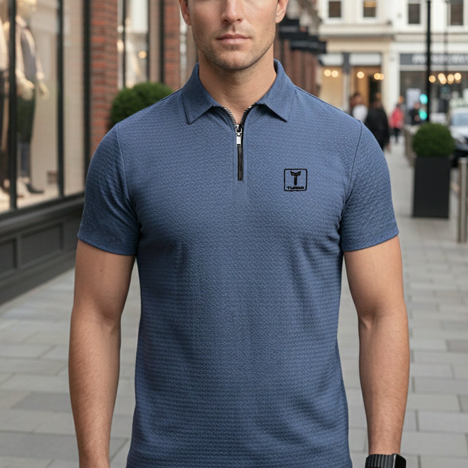 Turbo Elite Weave Textured Zipper Men's Polo Shirt