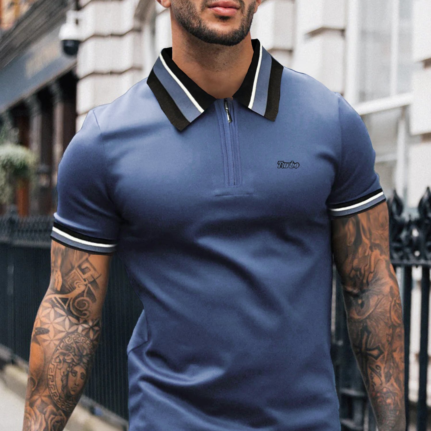 Turbo Contrast Tone Zip Collar Men's Polo Shirt