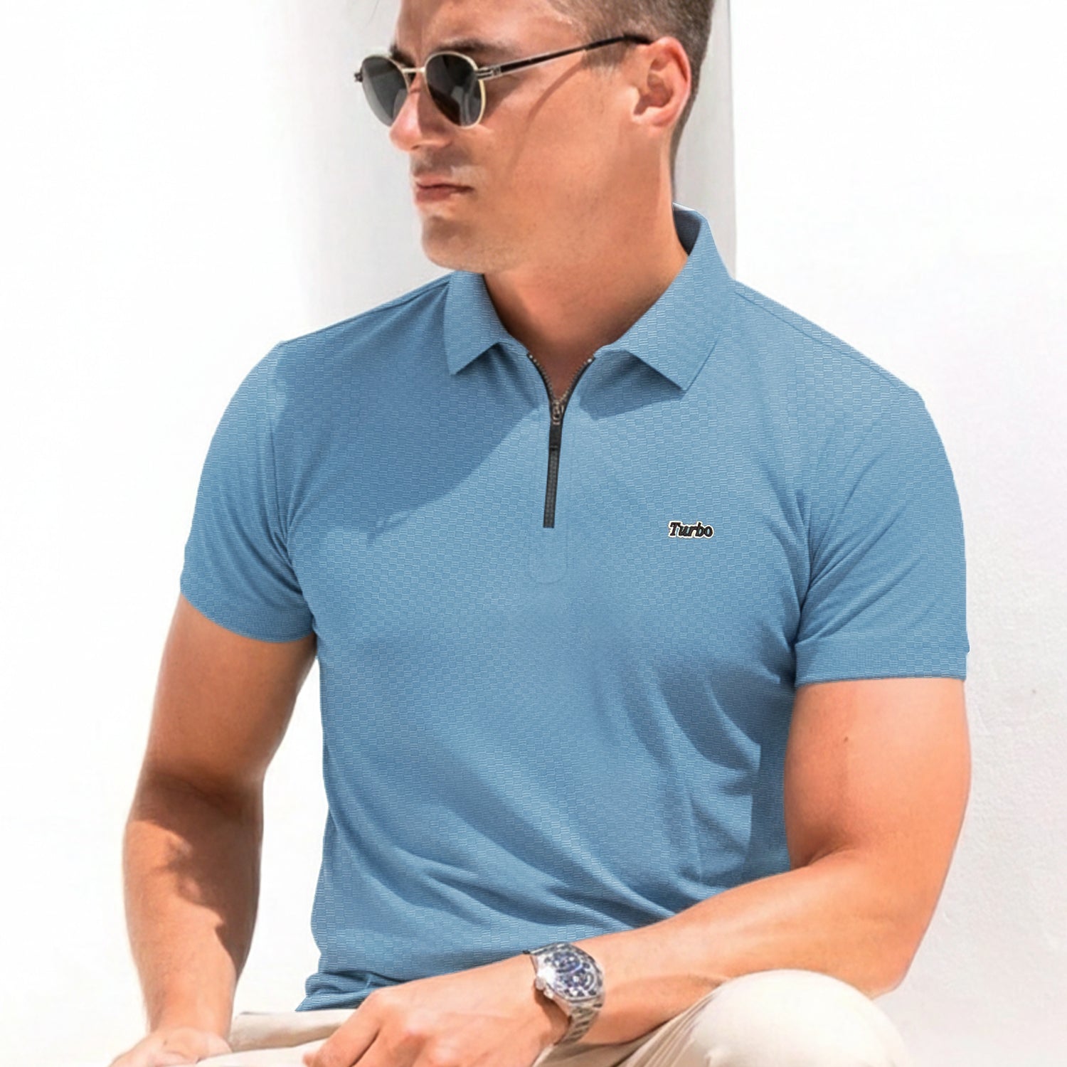 Turbo Abstract Symmetry Zip-Collar Men's Polo Shirt