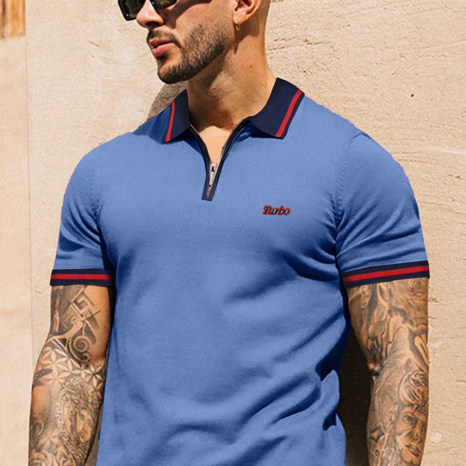 Turbo Record Zip Collar-Block Men's Polo Shirt