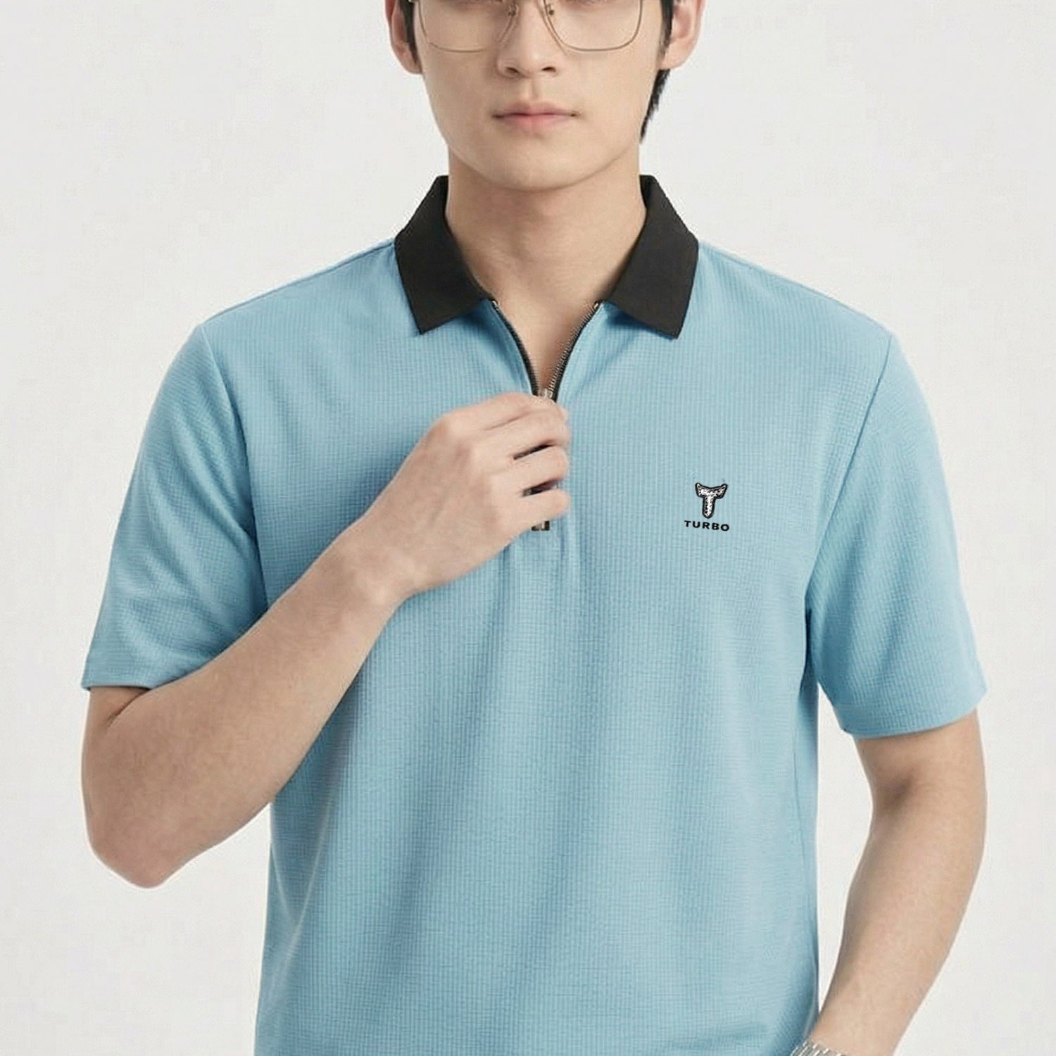 Turbo Zipper Polo Seamless Collar Men's Polo T-Shirt