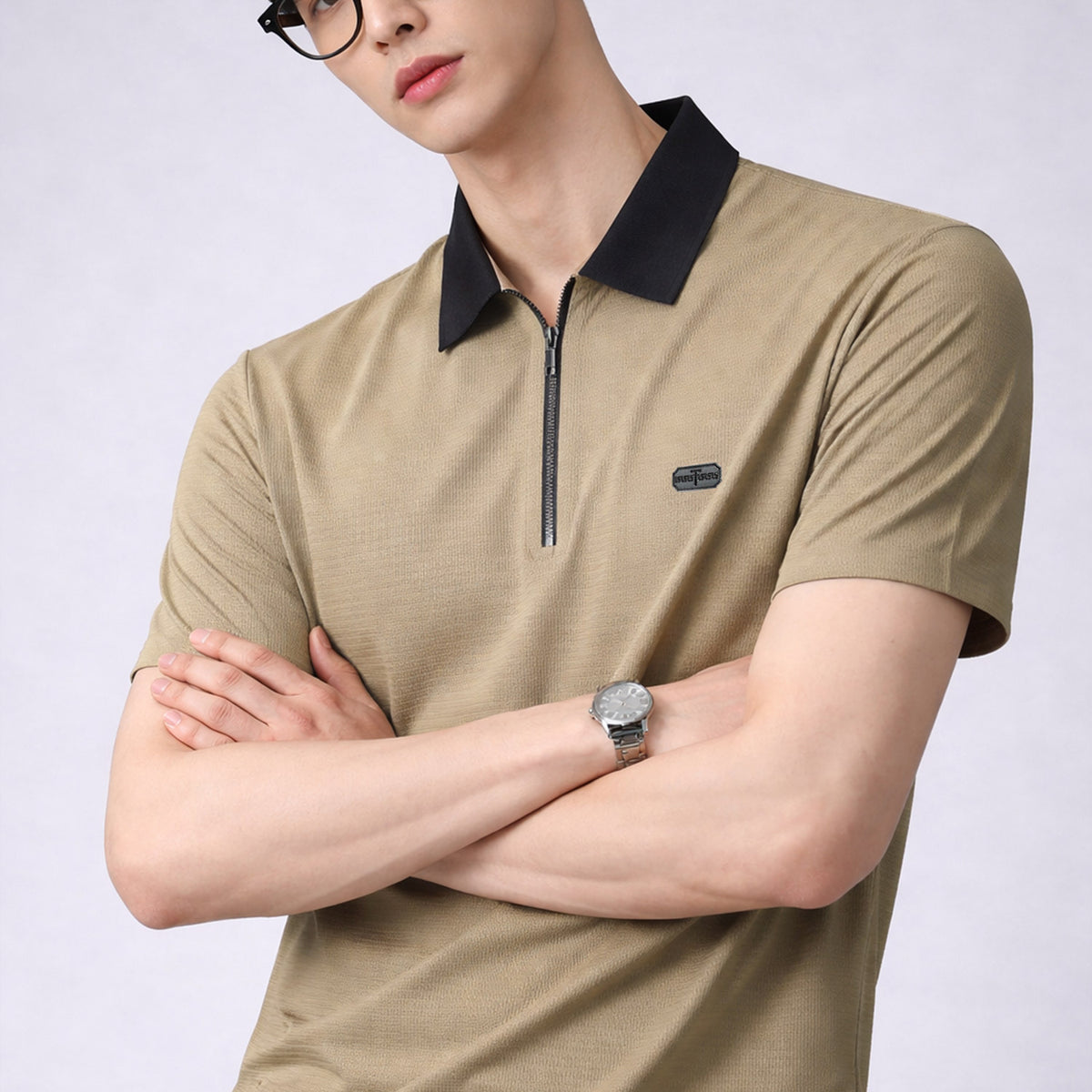 Turbo Quarter Zipper Design Polo Men's T-Shirt