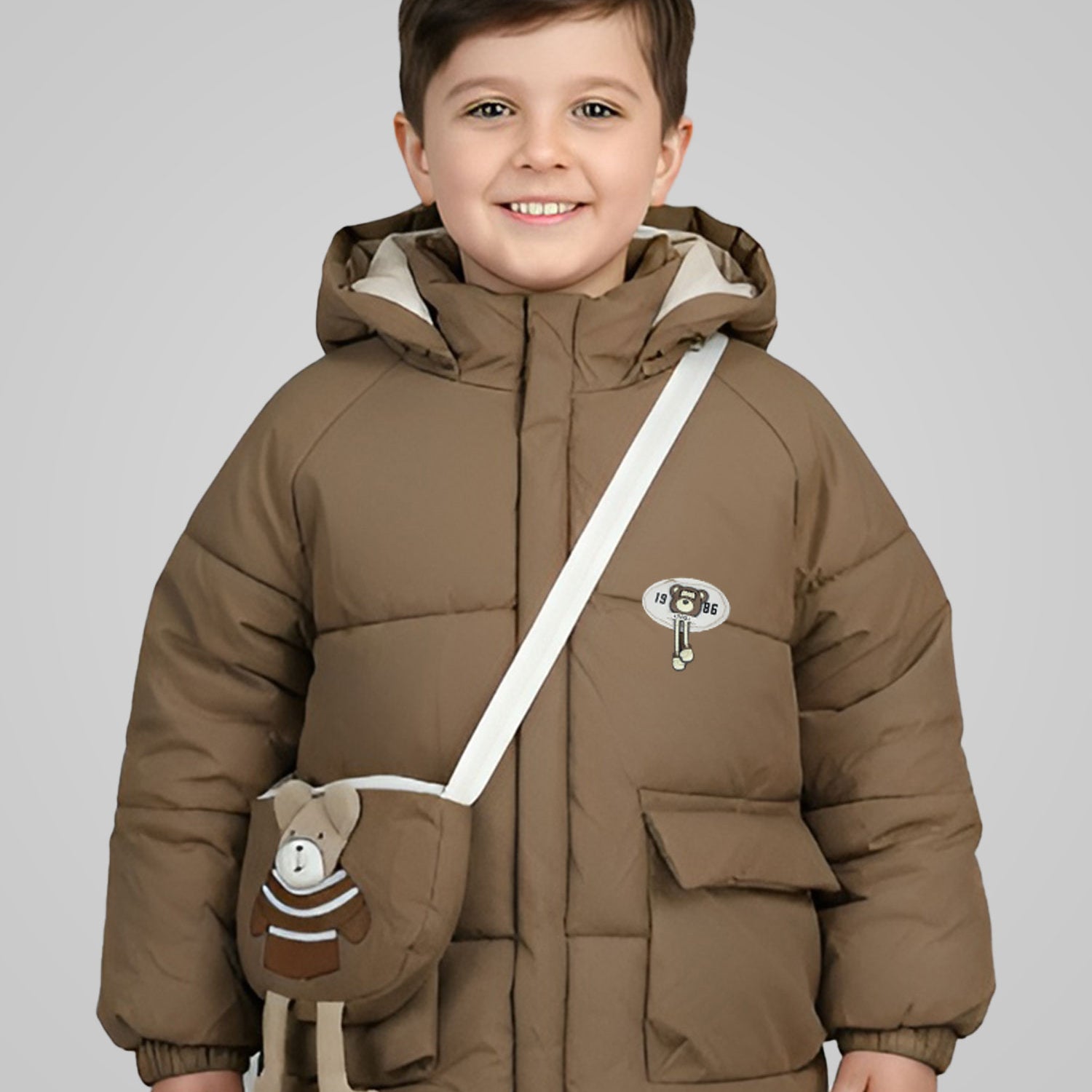 Bear Style Hooded Uni Sex Kids Puffer Jacket