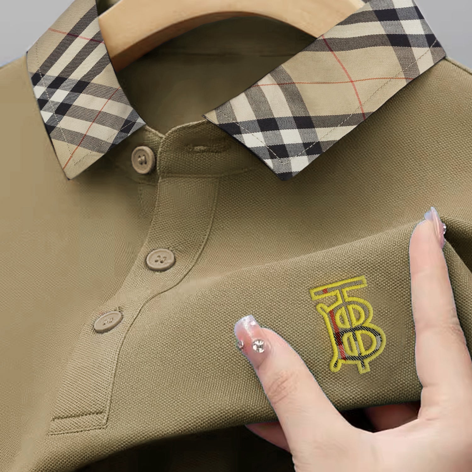 Vintage Check Print Trim Collared Big Size Men's Polo Shirt