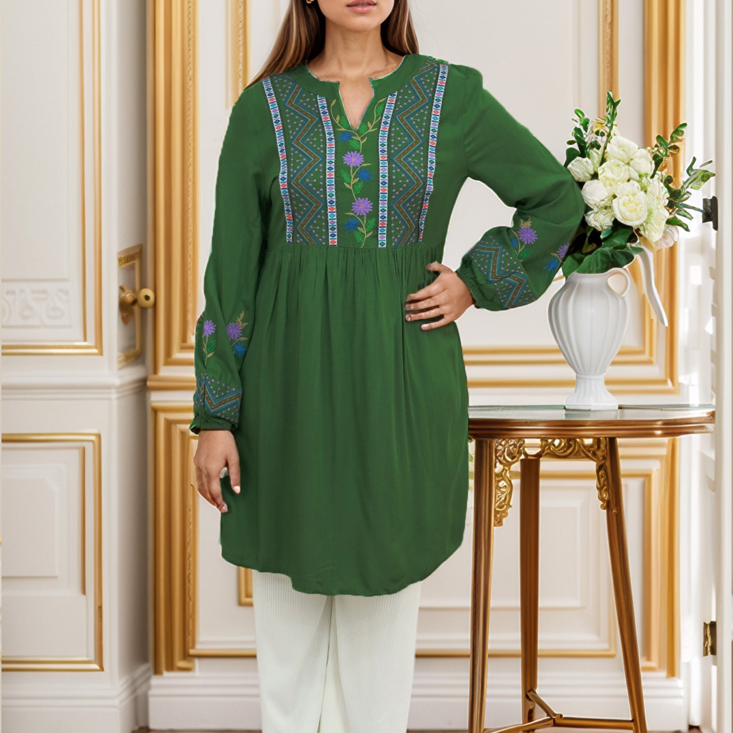 Embroidered Design Flower Pattern Turkish Imported Top