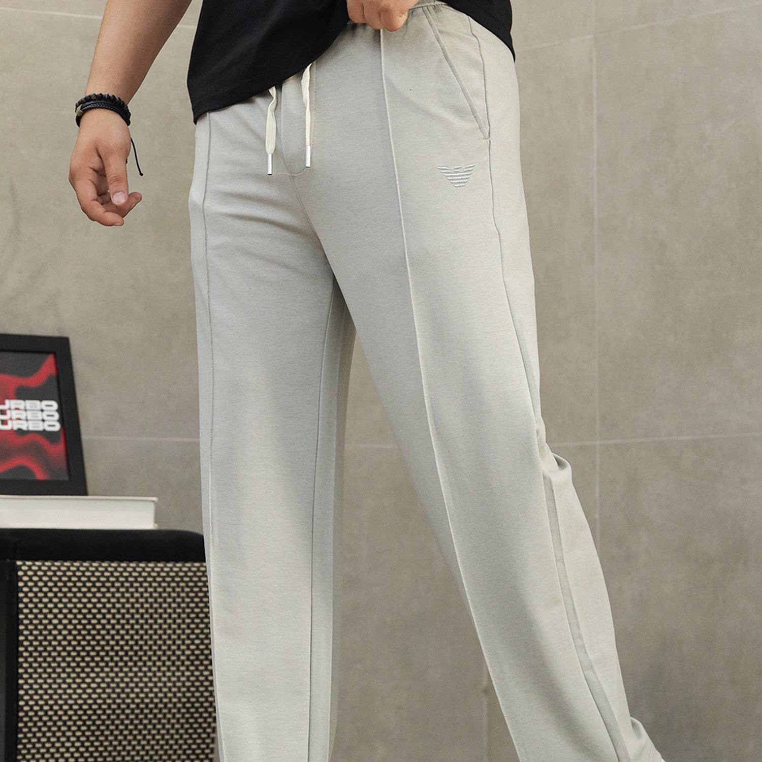 Armni Straight-Fit Imp Loose Bottom Trouser In Light Grey