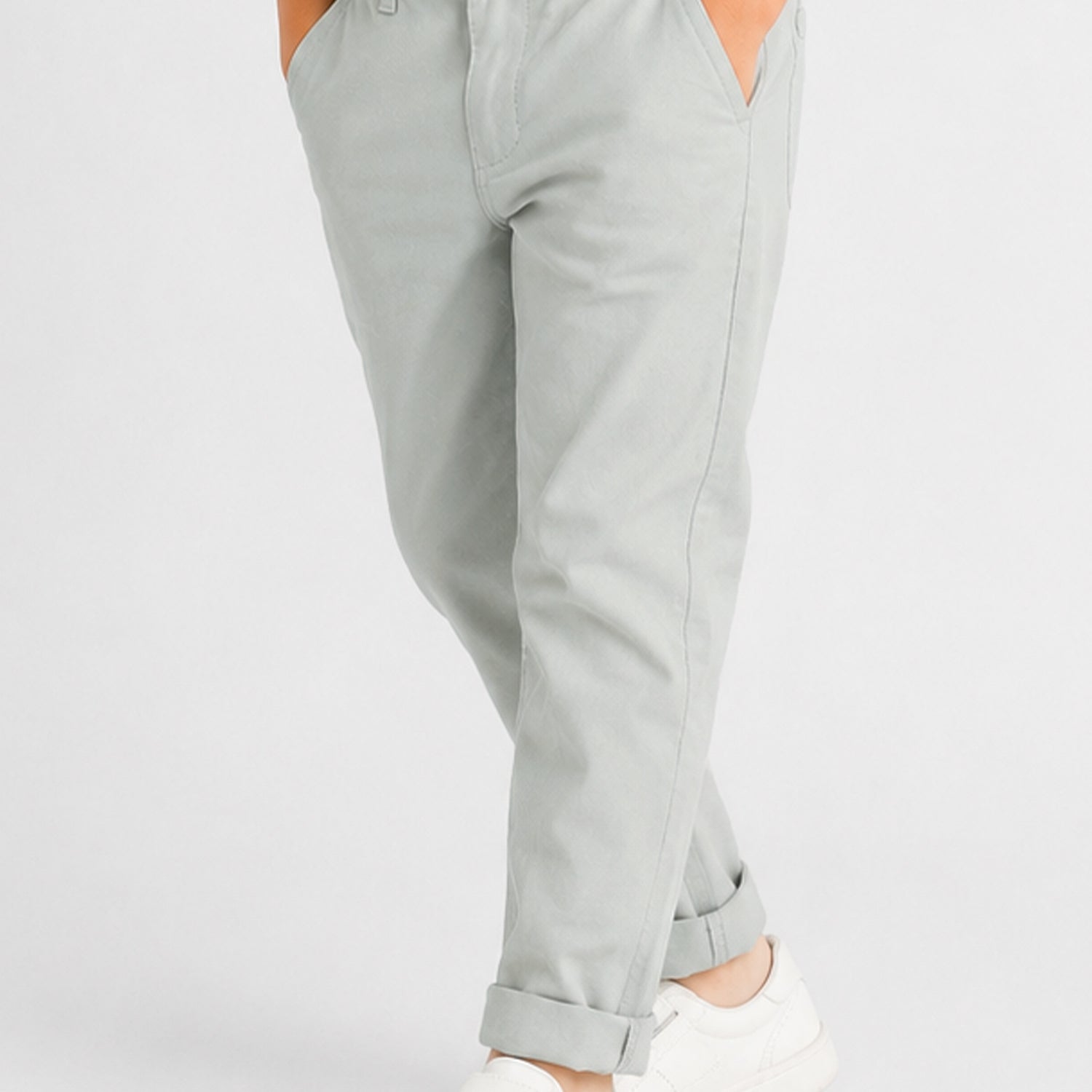 Turbo Regular Slim Fit Cotton Pant For Boys In Light Grey