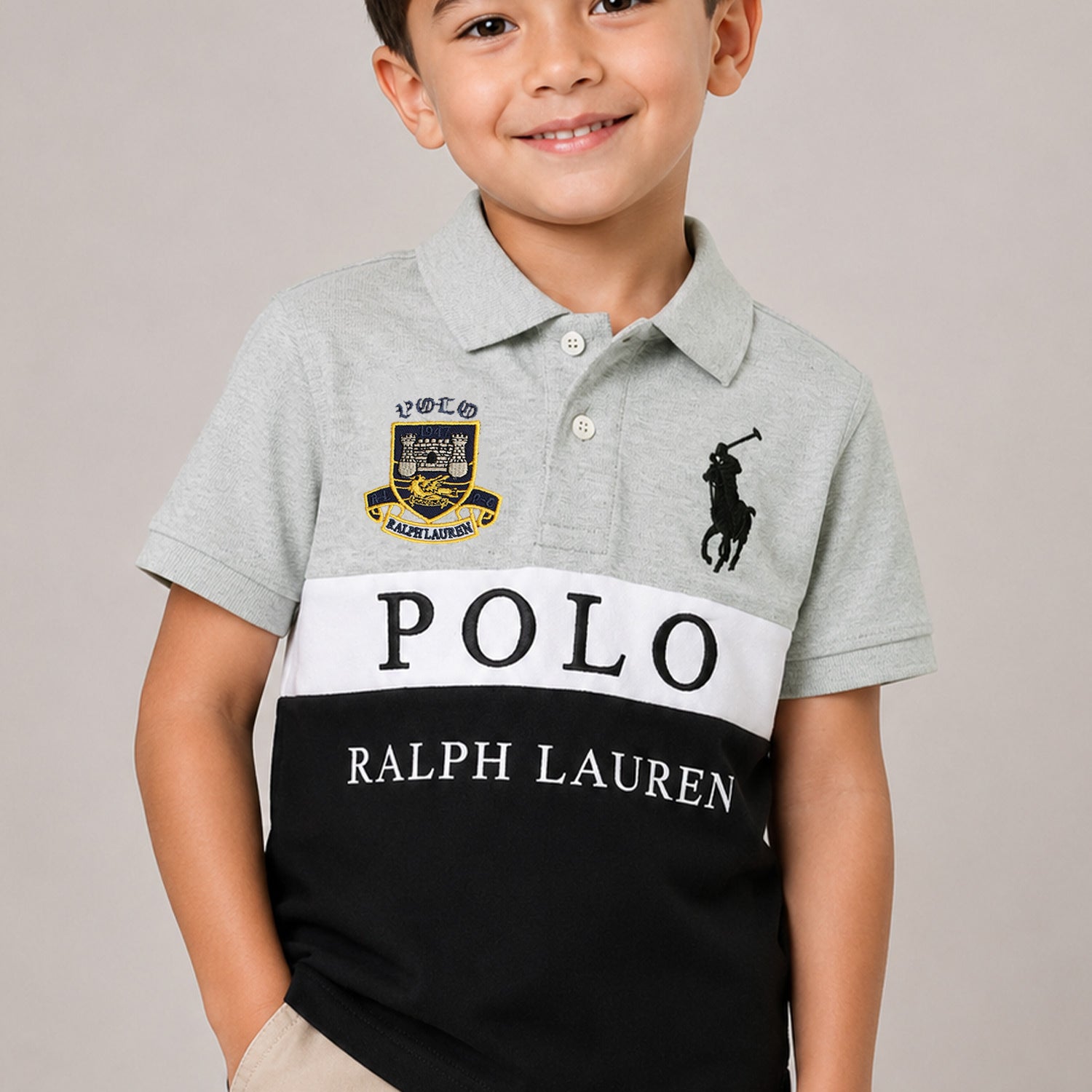 Plo Rph Lren Custom Fit In Two-Tone Younger Kids Polo Shirt