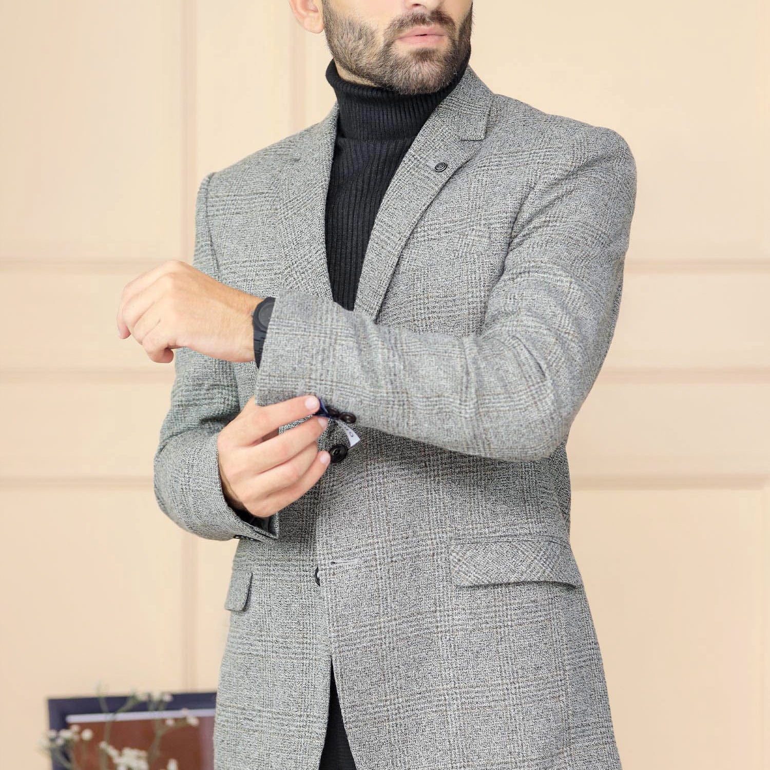 Wool Rich Worsted Tweed Mens Casual Blazer In Light Grey