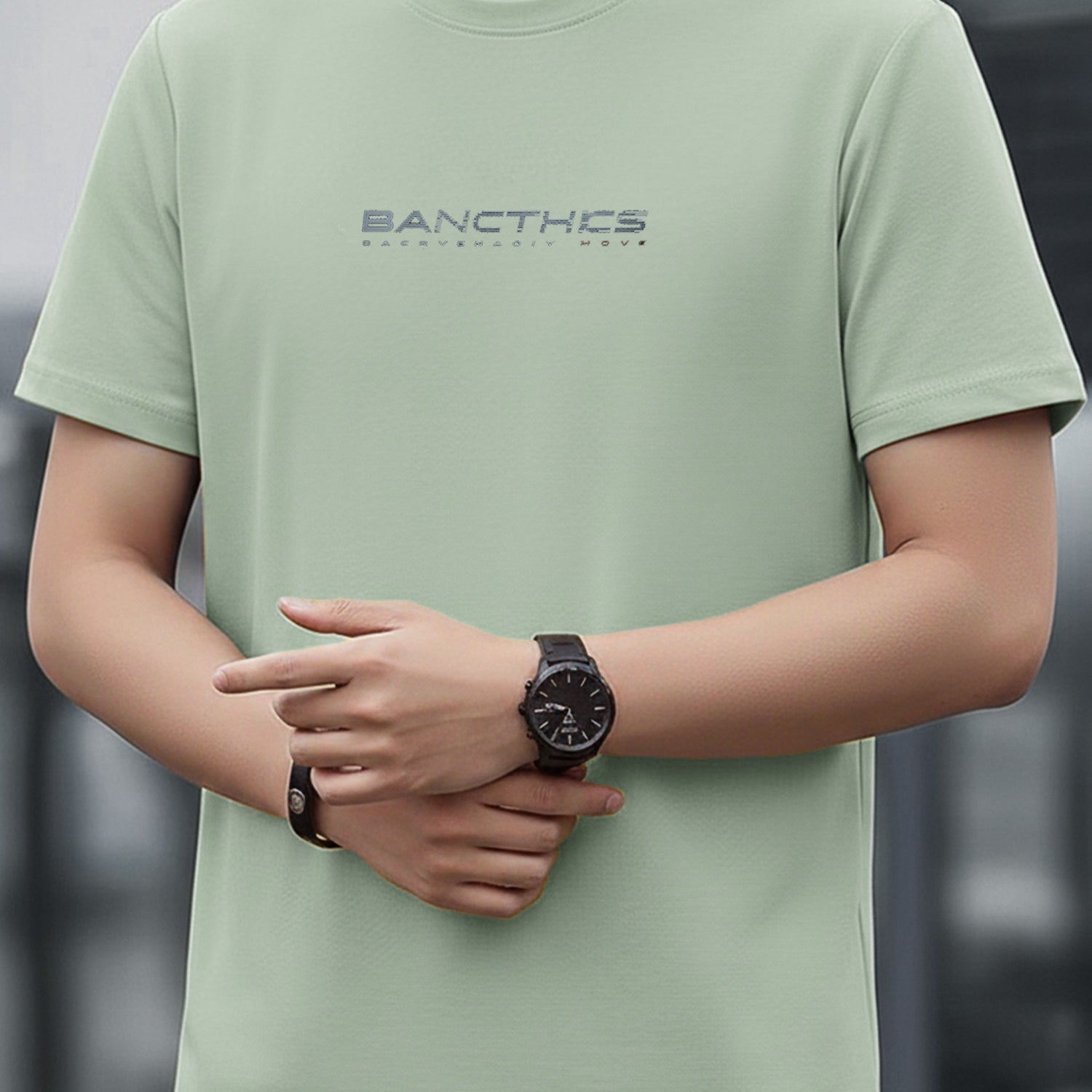 Mens Natural Fit Round Neck T-shirt In Light Moss Green