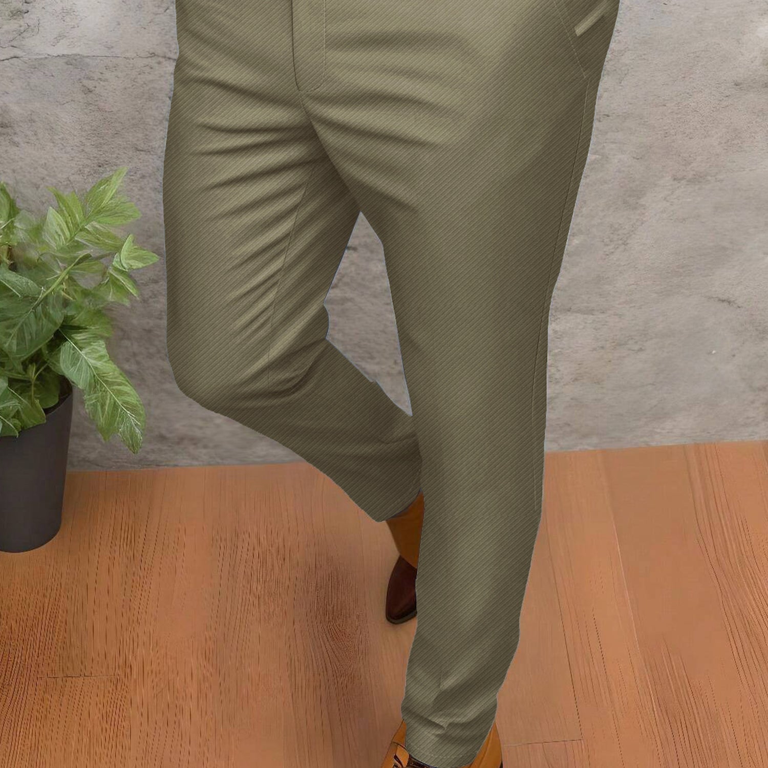 Turbo Urban Executive Slim Fit Cotton Pant In Light Moss Green