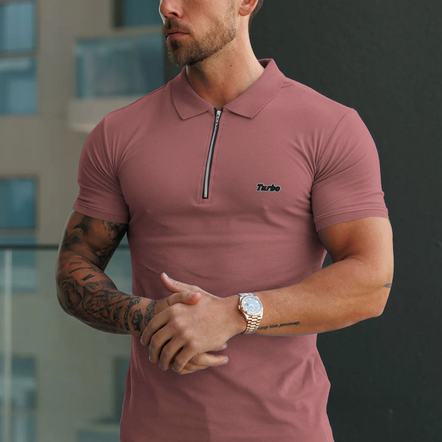 Turbo Signature Script Zip-Placket Men's Polo Shirt