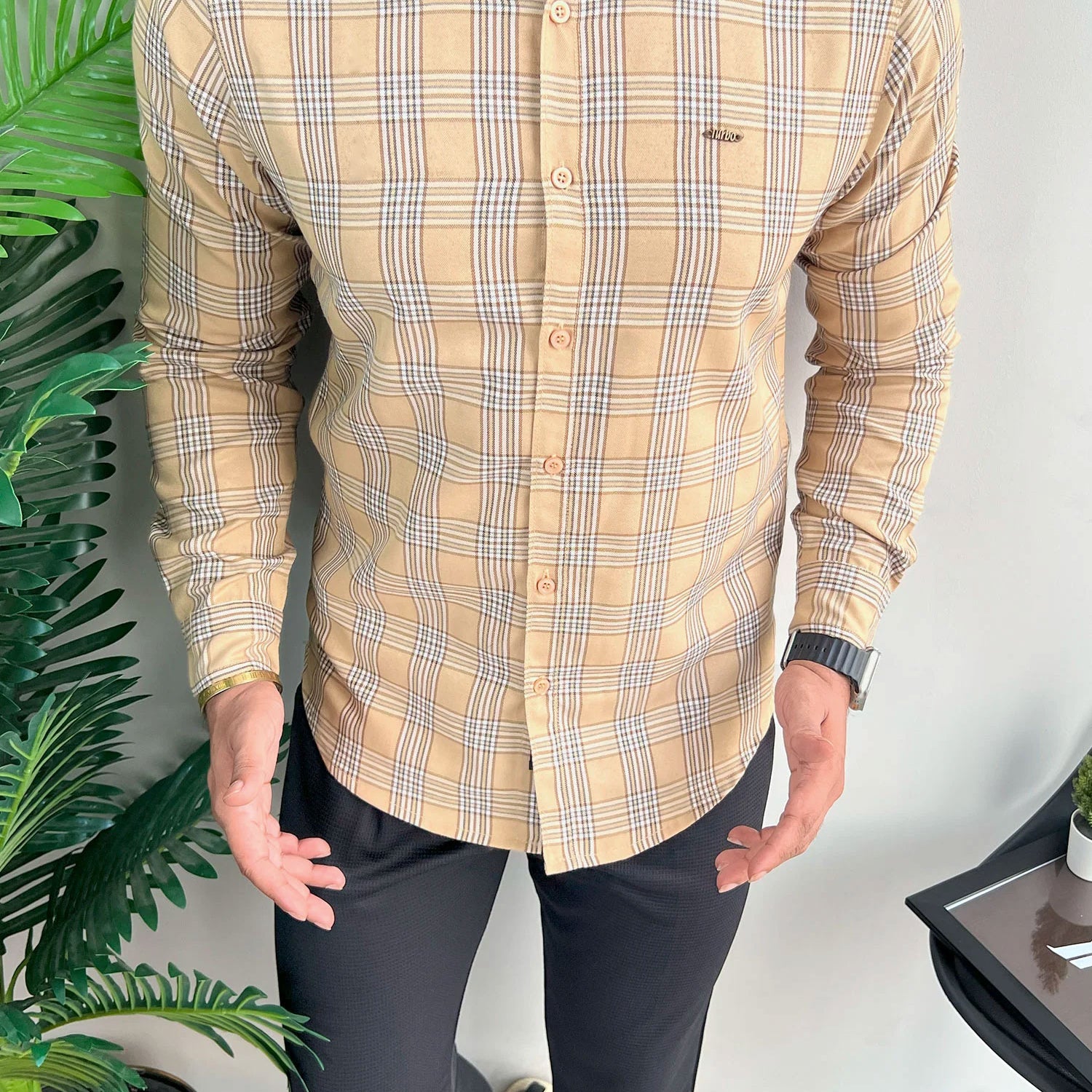 Turbo Tattersall Checkered Long Sleeve Cotton Casual Shirt