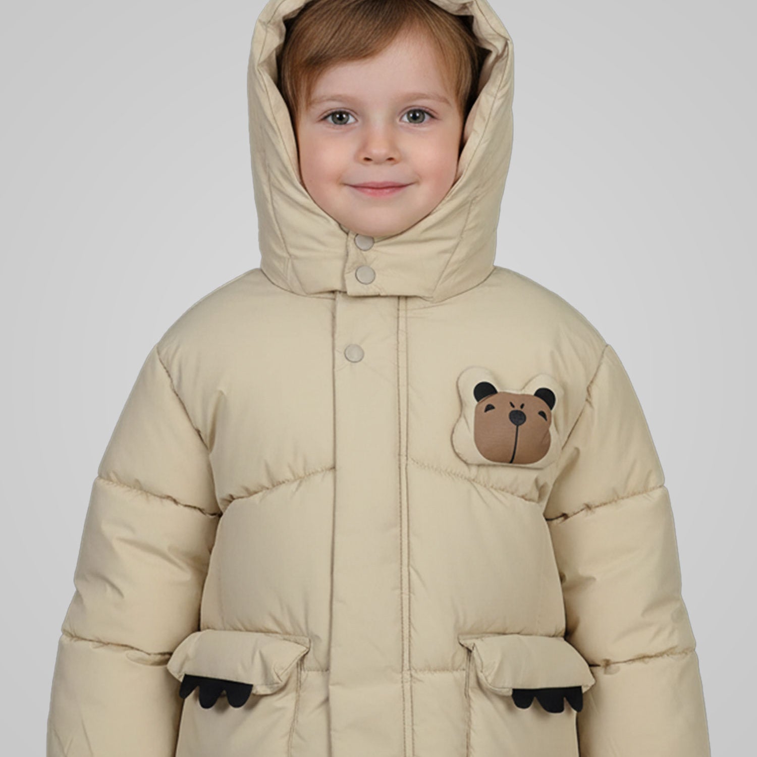 Panda Style Hooded Uni Sex Kids Puffer Jacket