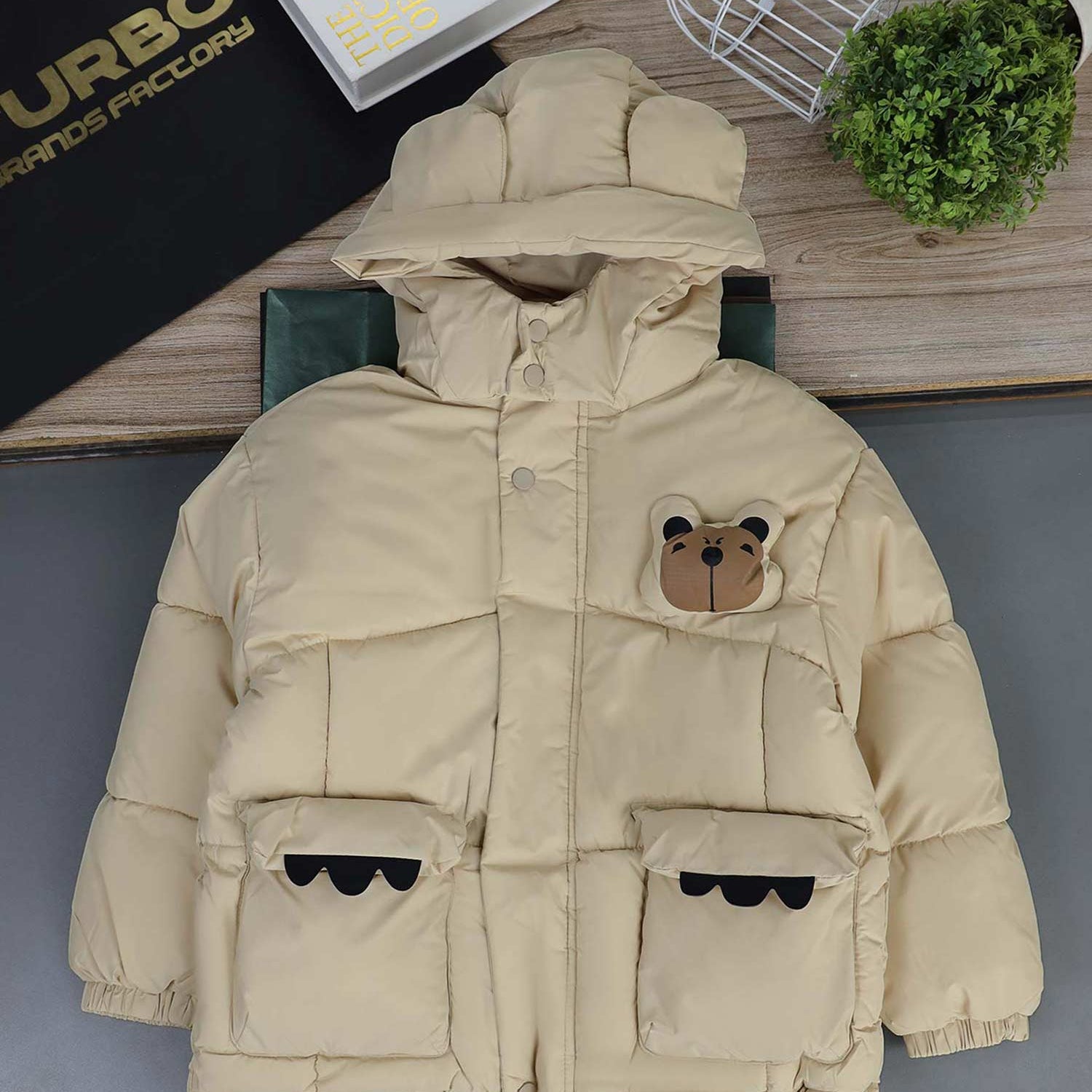 Panda Style Hooded Uni Sex Kids Puffer Jacket