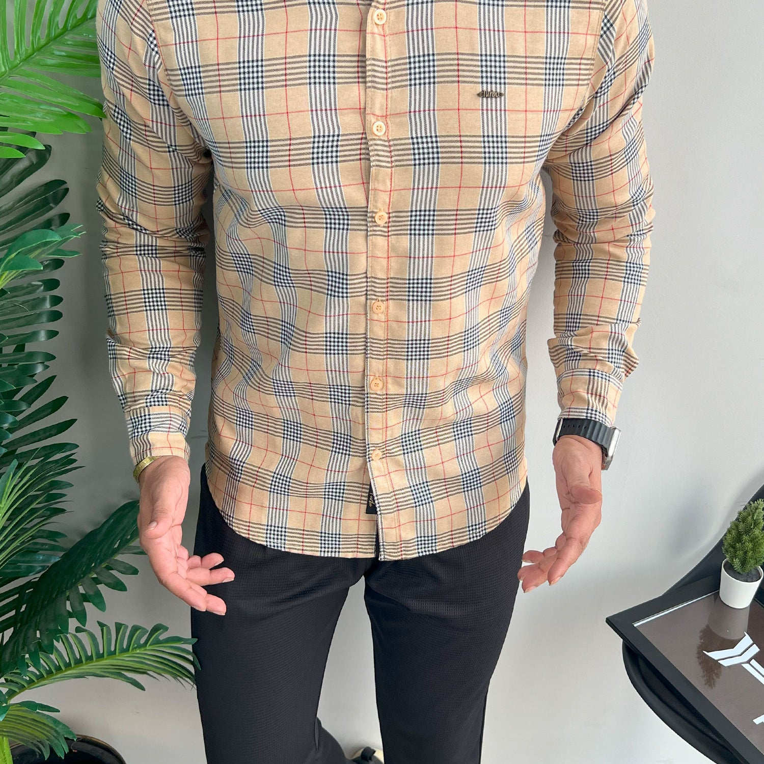 Turbo Plaid Pattern Creation Long Sleeve Cotton Casual Shirt