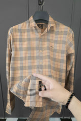 Turbo Plaid Pattern Creation Long Sleeve Cotton Casual Shirt