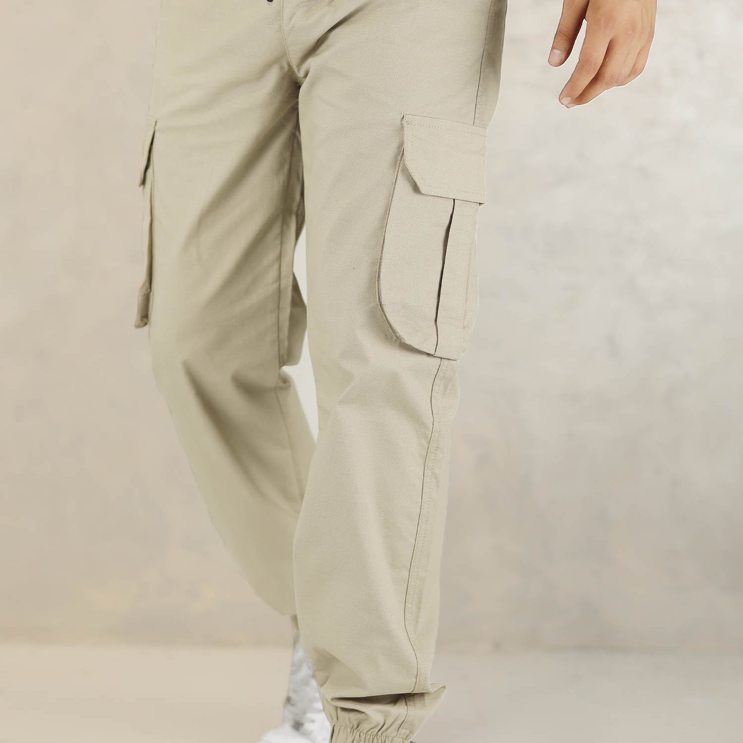 Turbo DrawString Pockets Cotton Cargo Trouser In Light Skin